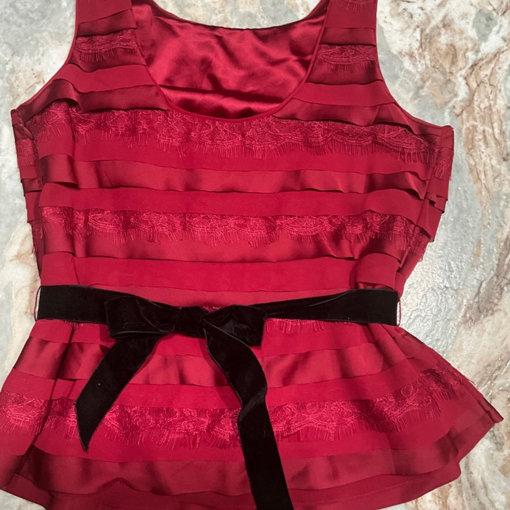 WHITE HOUSE BLACK MARKET CRIMSON RIBBON SLEEVELESS BLOUSE - Picture 7 of 12